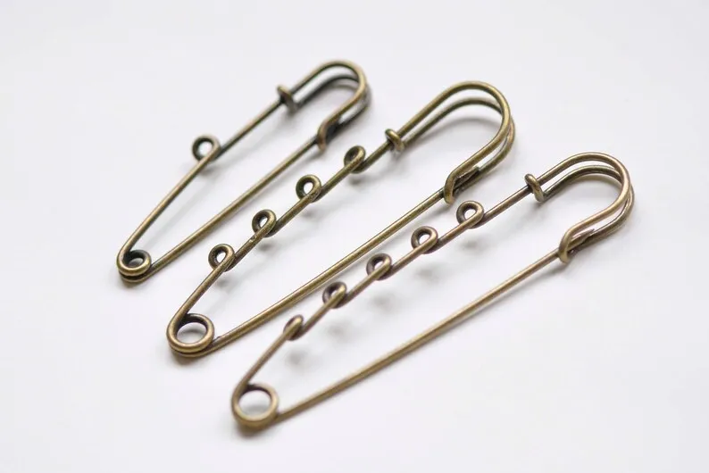 10 pcs Antique Bronze Kilt Pin Safety Pins Broochs One/Three/Four/Five Loops