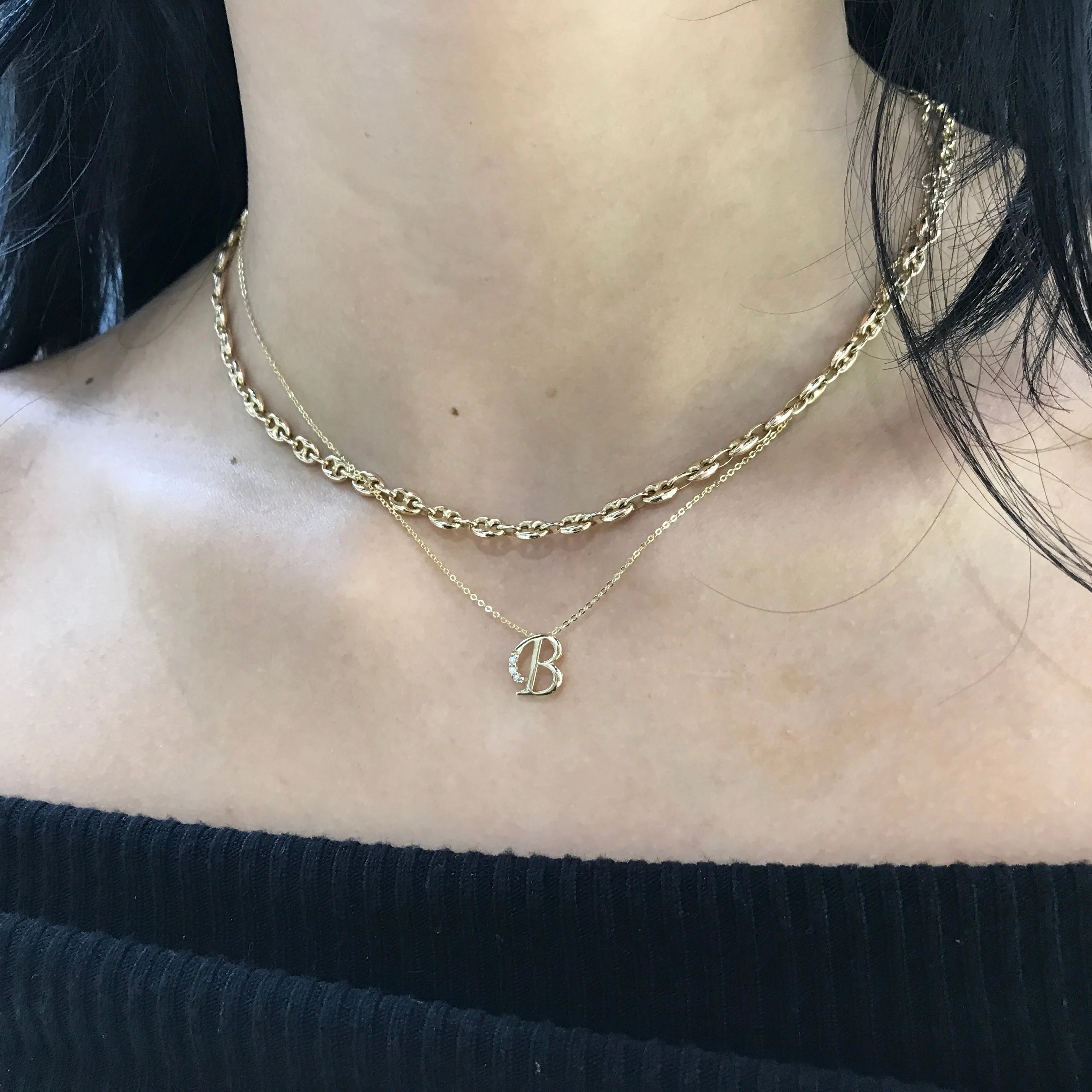 10k Gold Diamond Script Initial Necklace