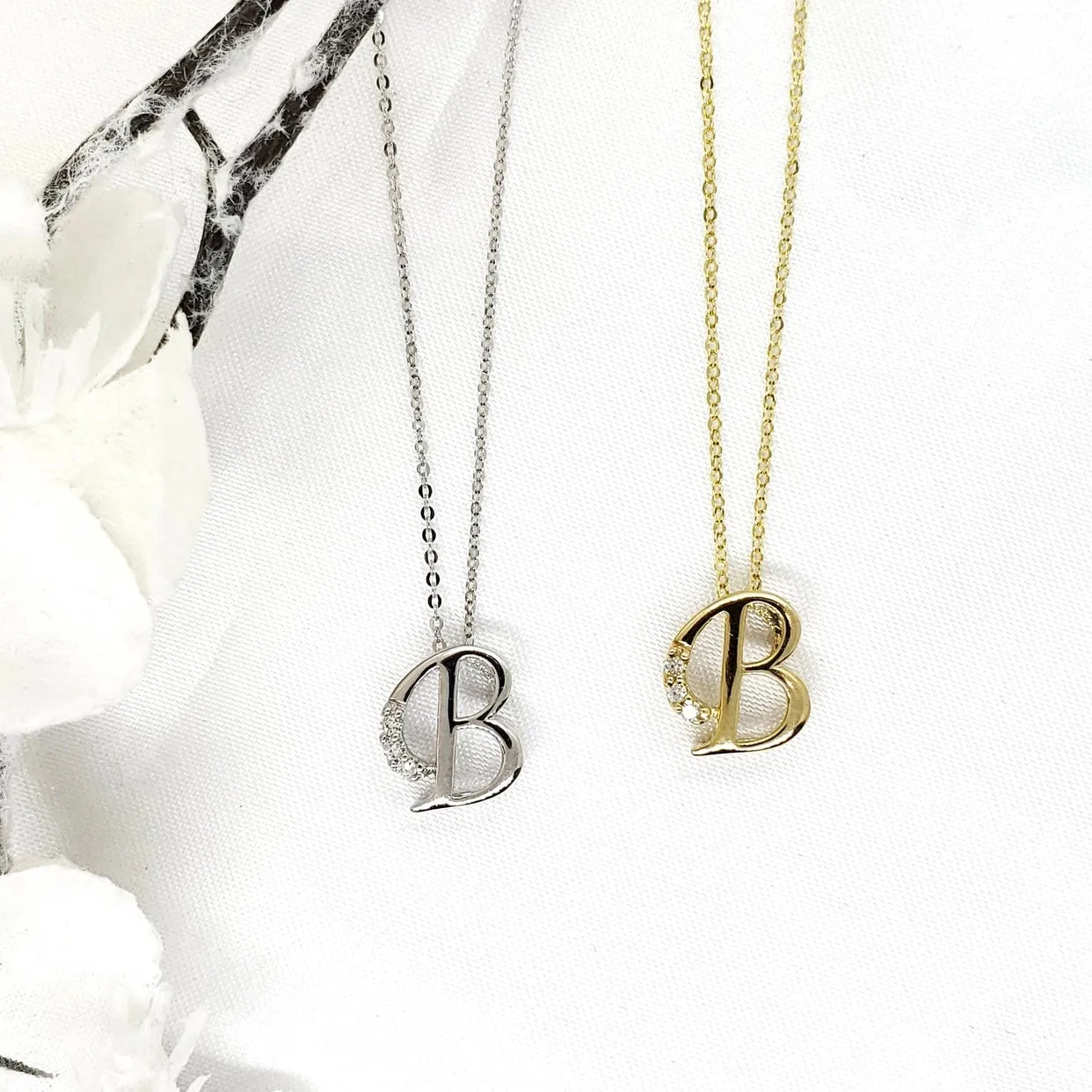 10k Gold Diamond Script Initial Necklace