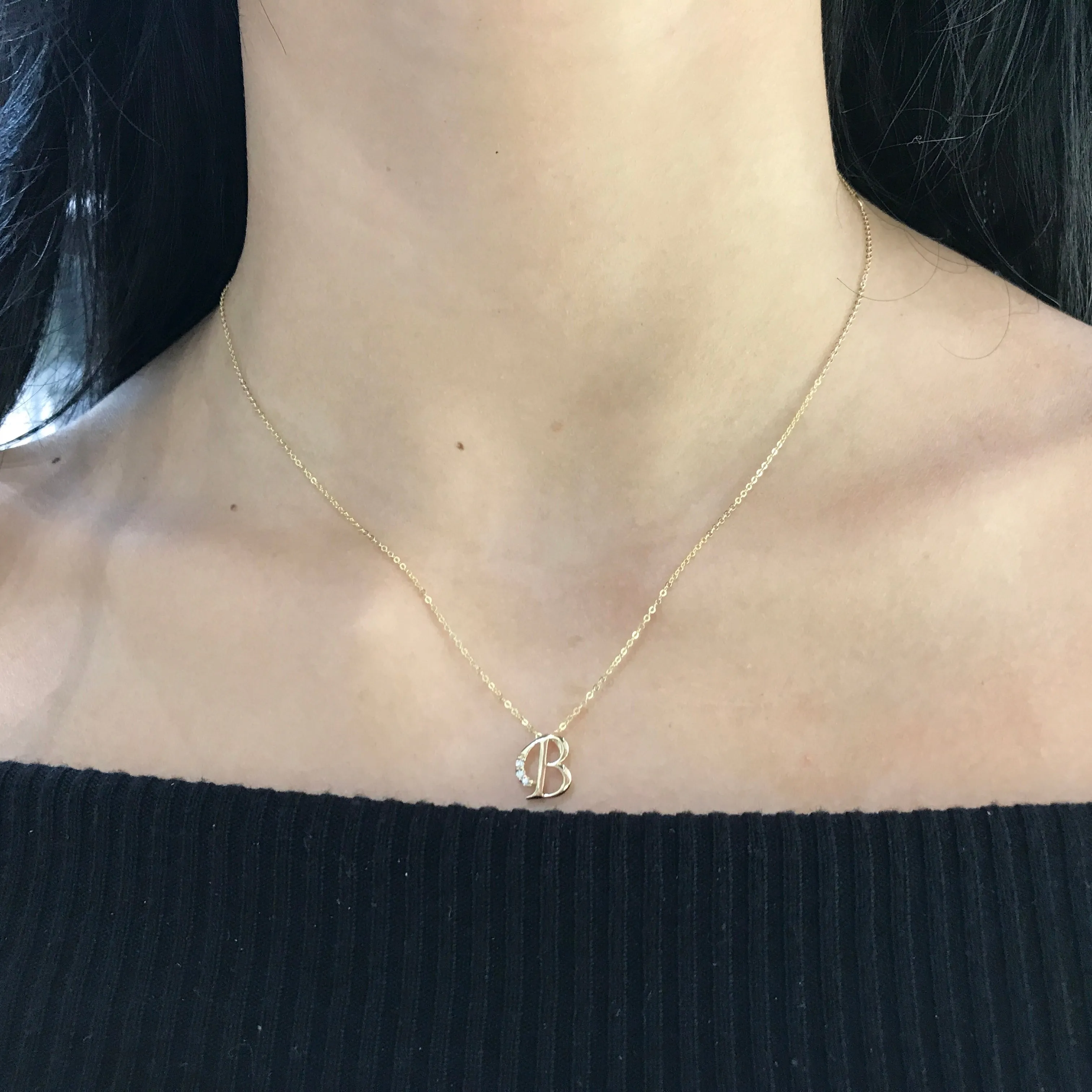 10k Gold Diamond Script Initial Necklace