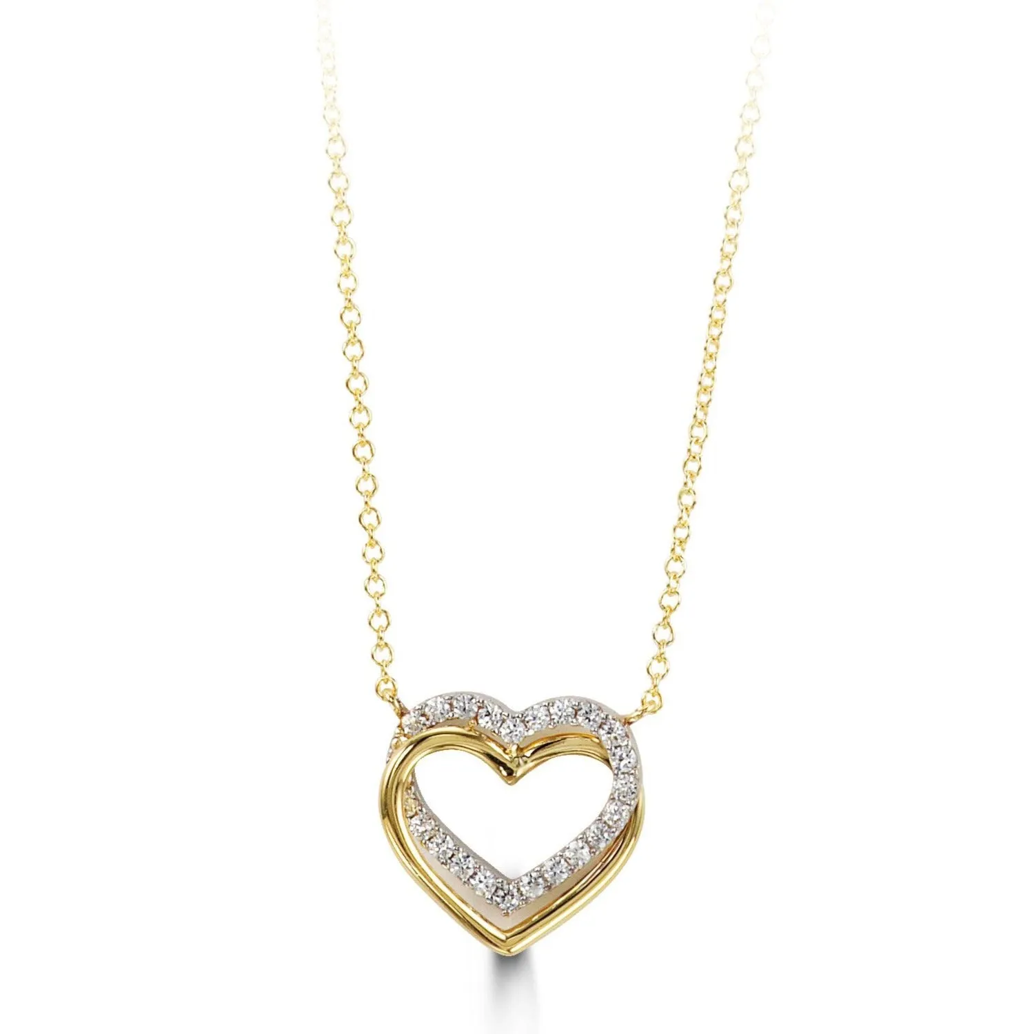 10k Two Toned Double CZ Heart Necklace