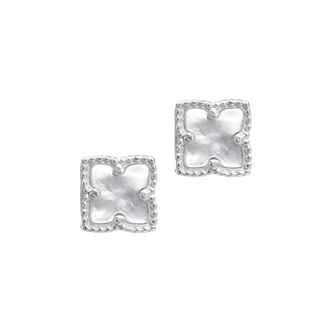 14k Gold Plated Flower White Mother of Pearl Stud Earrings