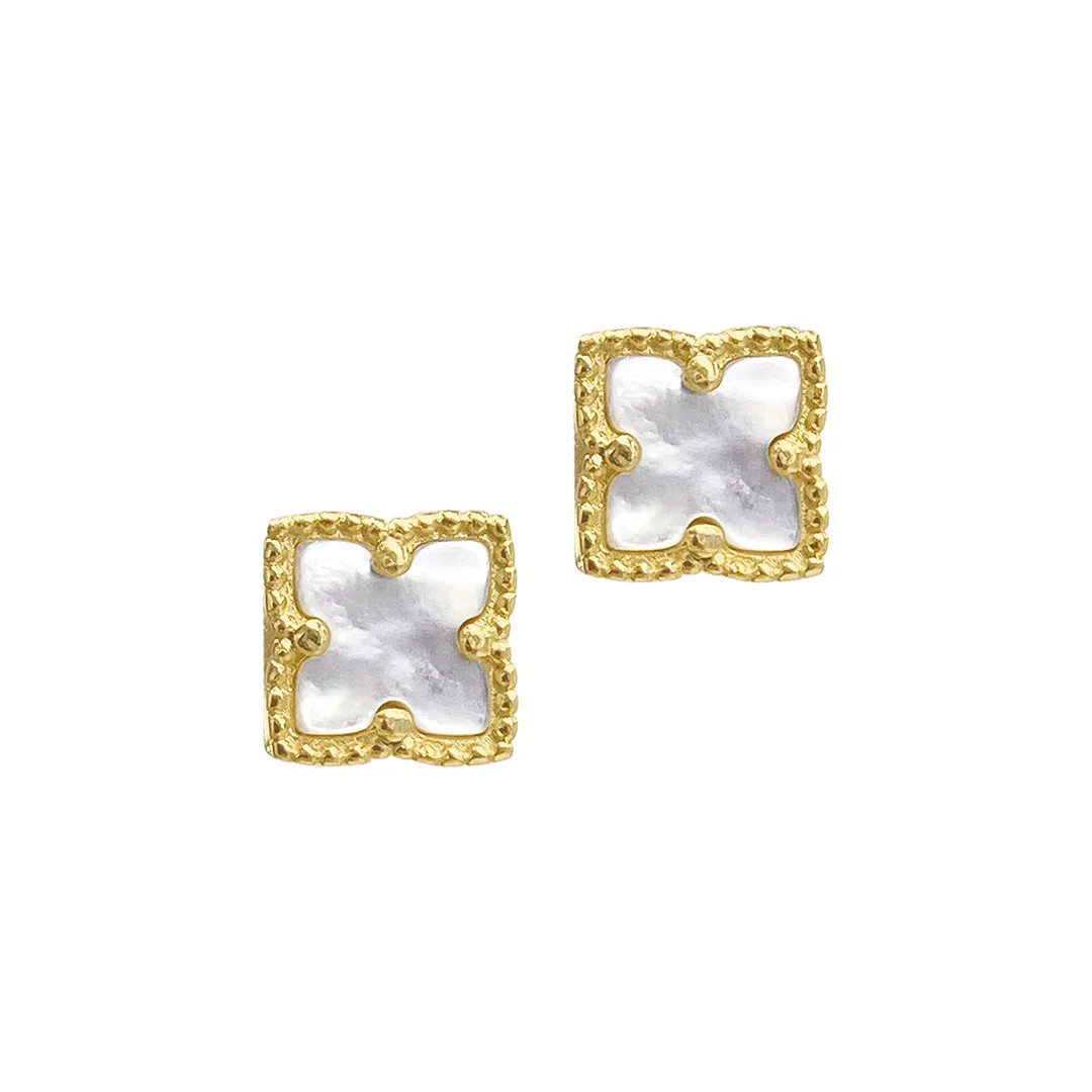 14k Gold Plated Flower White Mother of Pearl Stud Earrings