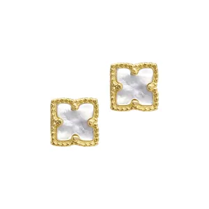 14k Gold Plated Flower White Mother of Pearl Stud Earrings