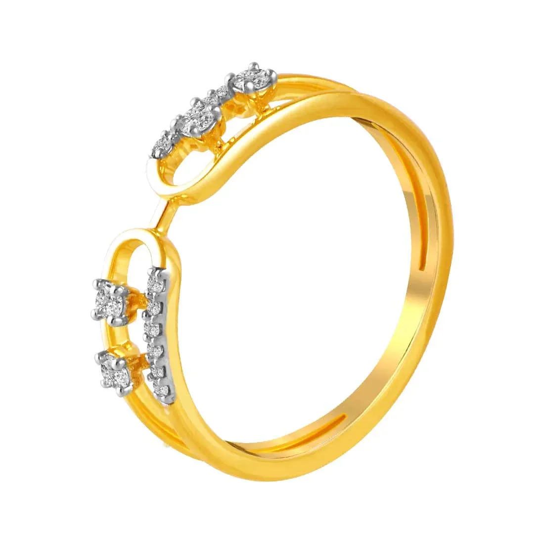 14K Gold Ring With Linked Paper Clips Design And Diamond-studded Accents