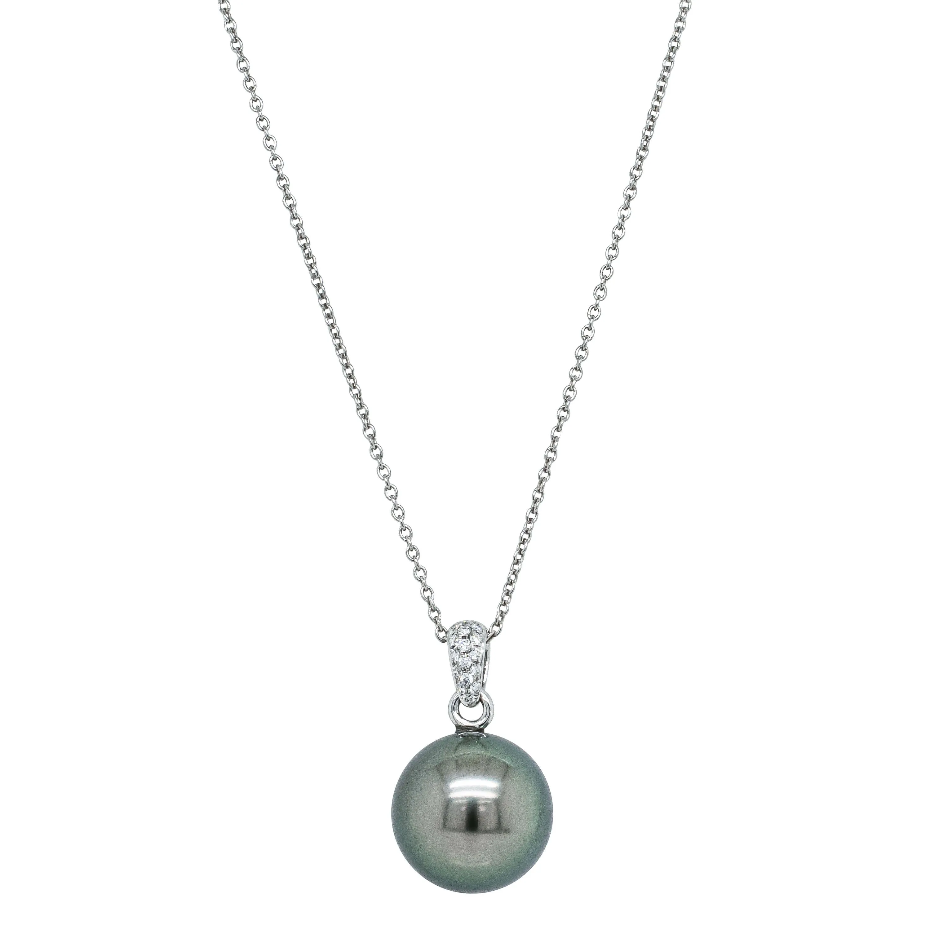 18ct White Gold 13.5mm Tahitian Pearl & Diamond Pendant
