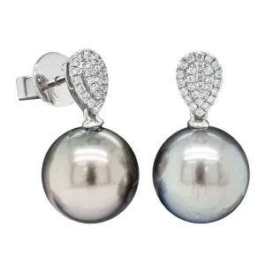 18ct White Gold Black Pearl & Diamond Aegean Earrings