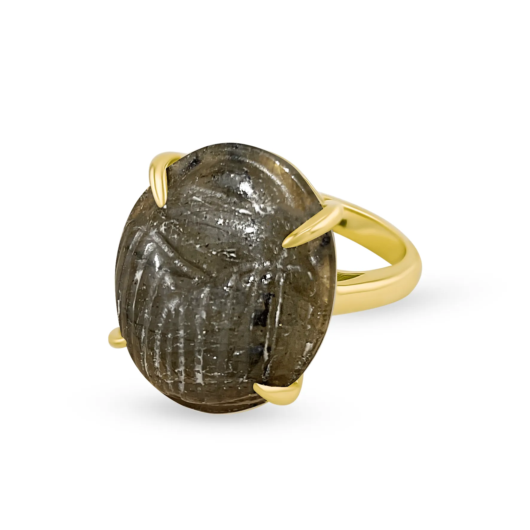 18k yellow gold ring assembled with labradorite