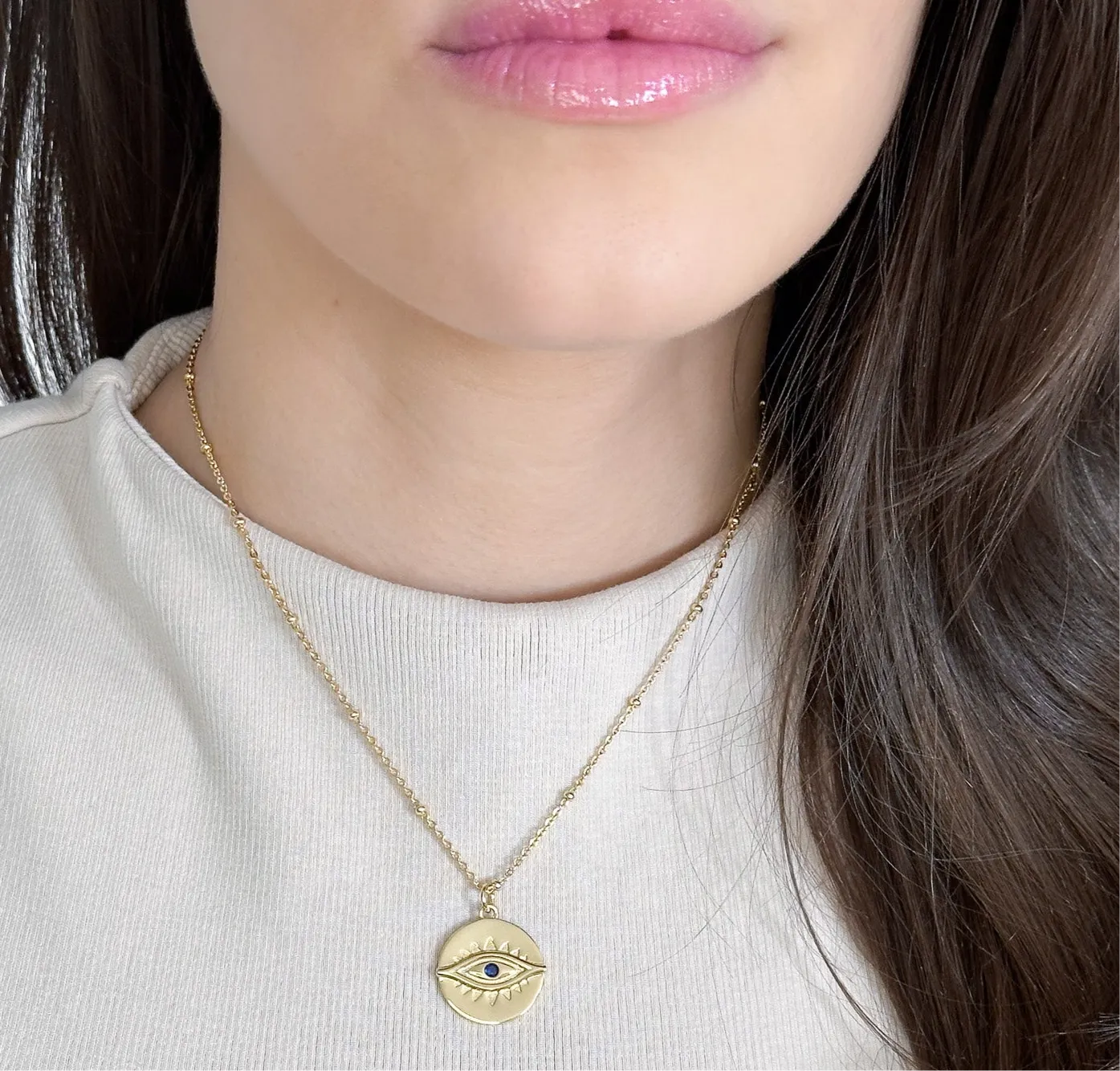 18k/925 Vermeil Ball Chain with Evil Eye