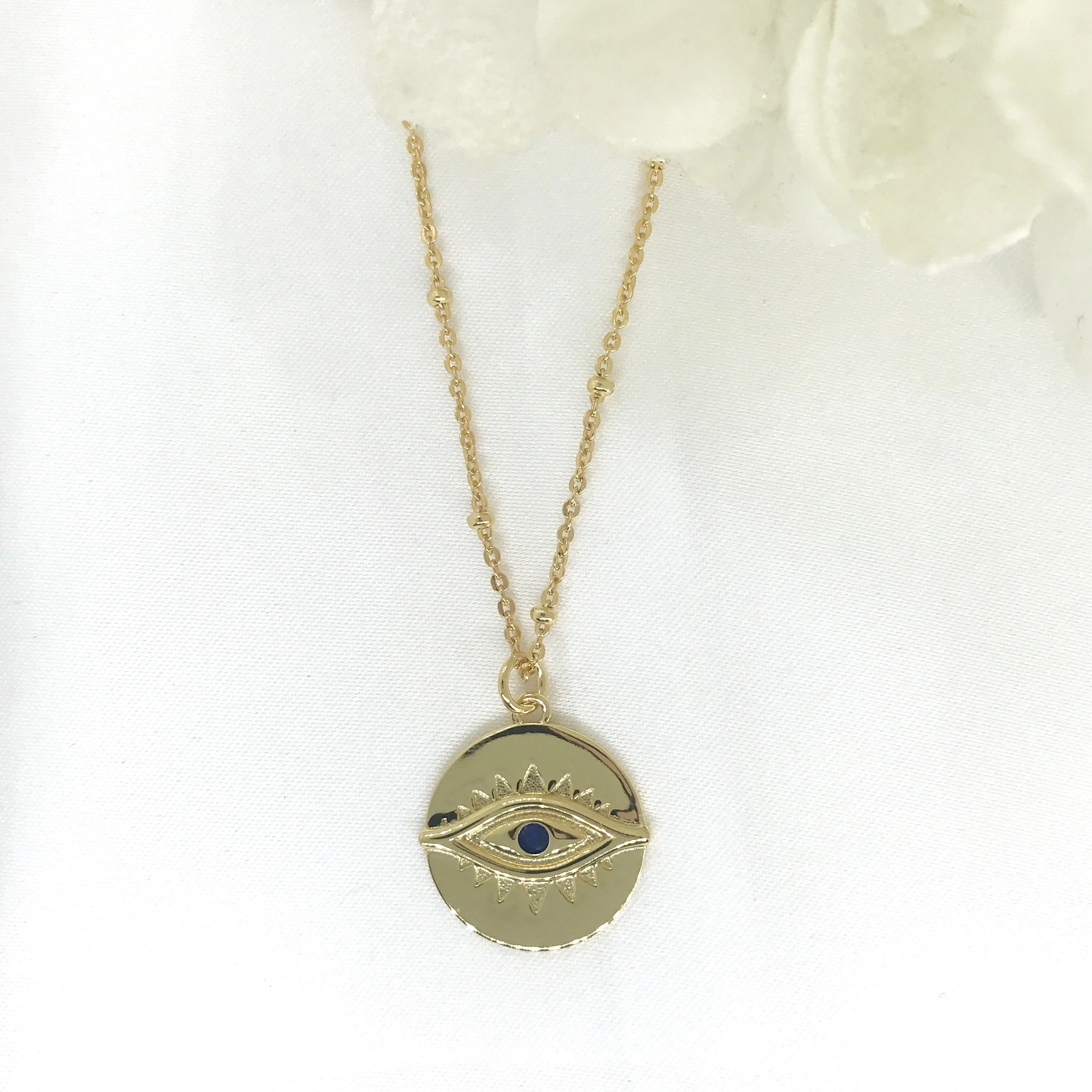 18k/925 Vermeil Ball Chain with Evil Eye