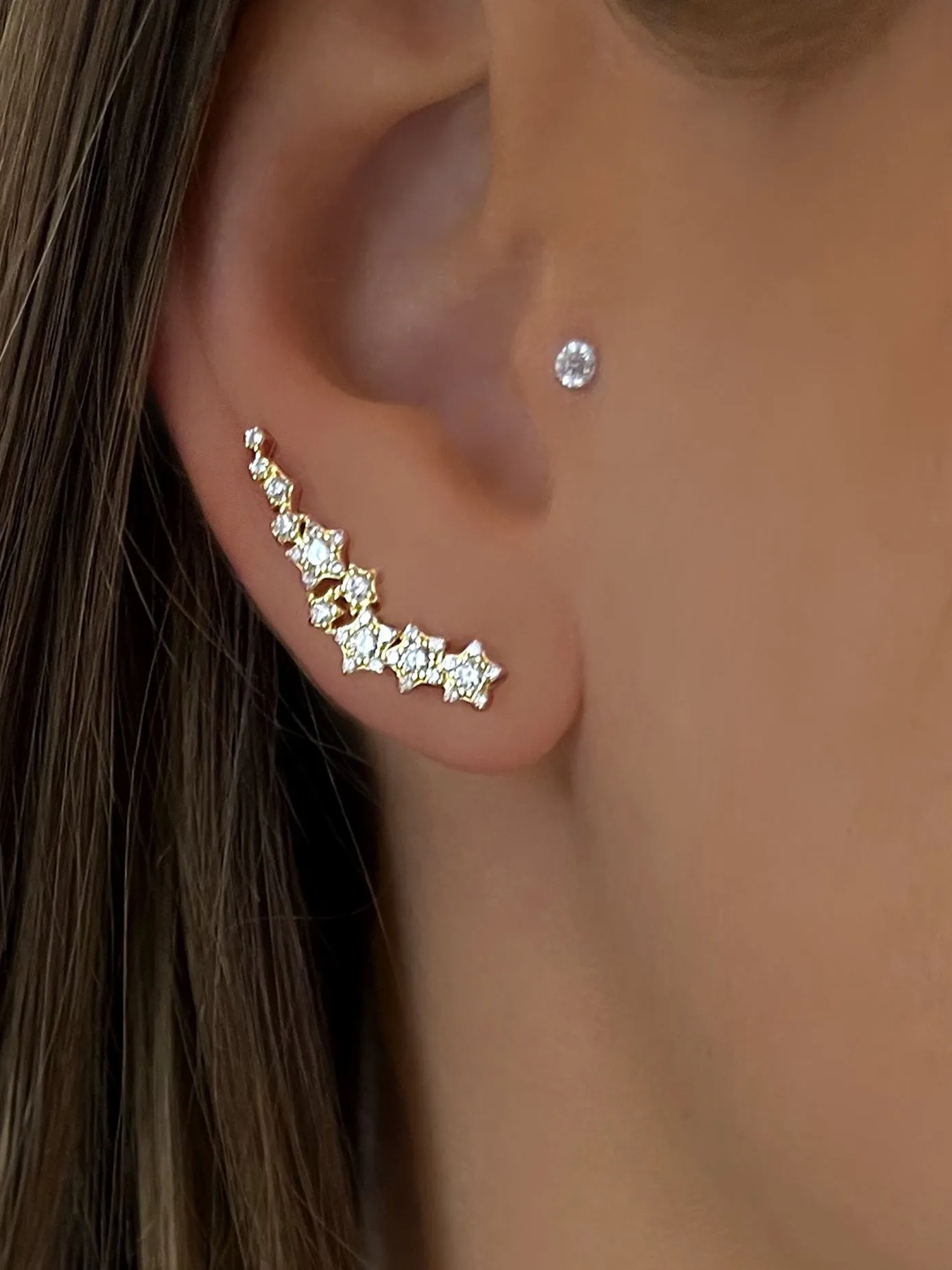 925 Silver earrings gilded with 18k yellow gold assembled with zirconium oxide