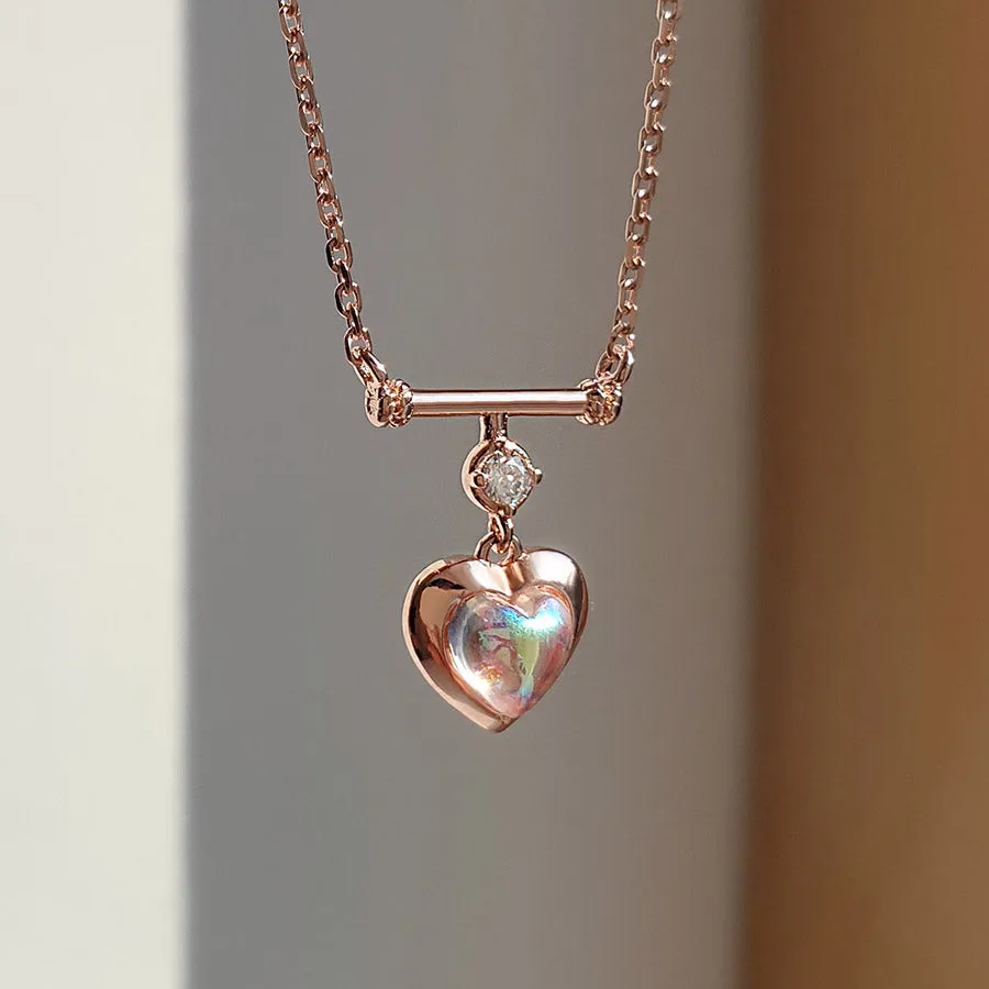 925 silver rainbow heart necklace
