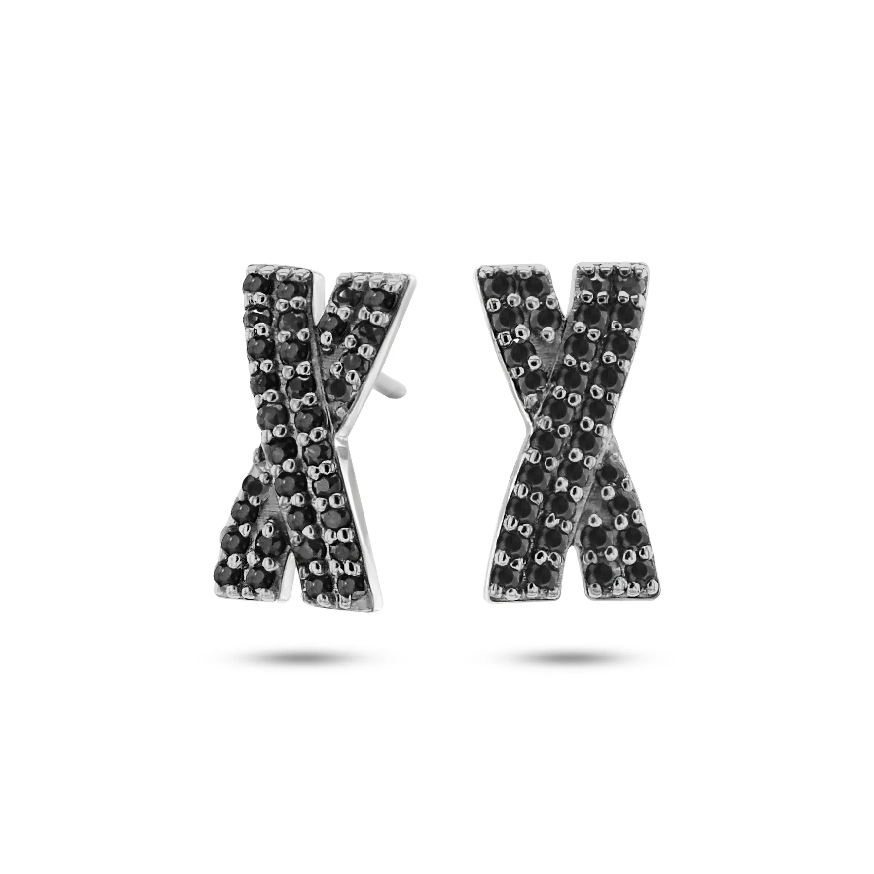 9k White Gold Earrings Set with Black Diamond