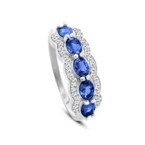 9k white gold ring assembled with HSI Diamond and blue Sapphire