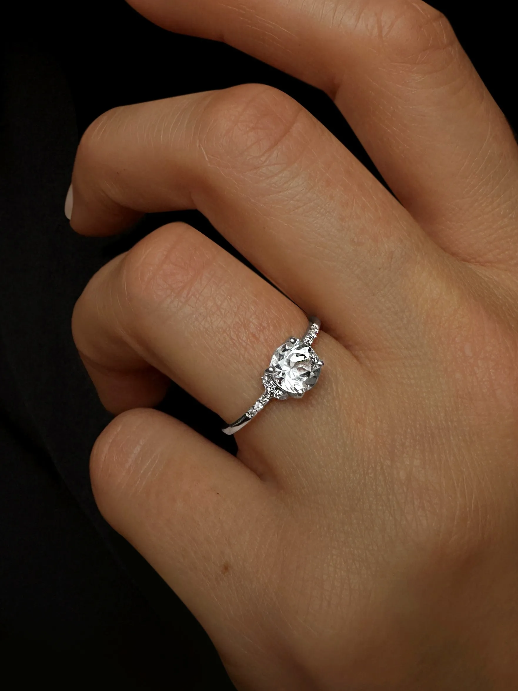 9k White Gold Ring Set with HSI Diamond and White Topaz