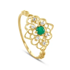 9k Yellow Gold Ring Set with White Topaz and Emerald