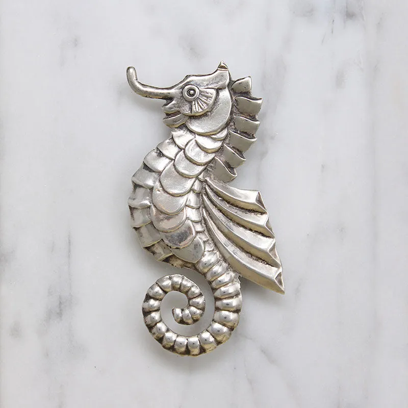 Adorable Sterling Silver Seahorse Brooch