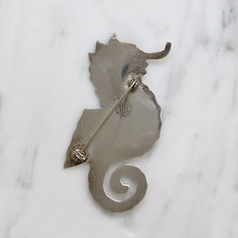 Adorable Sterling Silver Seahorse Brooch