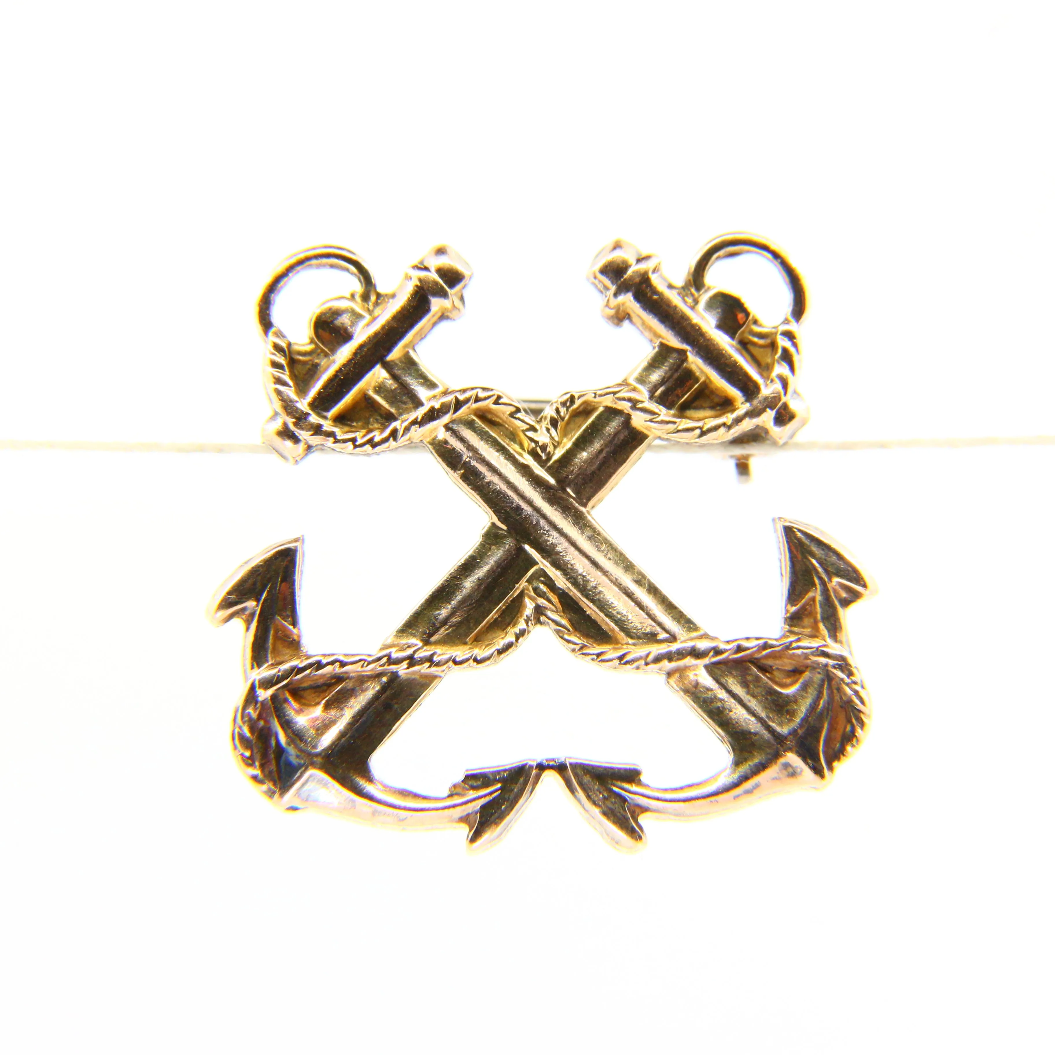 Antique WWII US Navy Officer Cost Guard Military Brooch Sterling Silver 10K Gold Plated