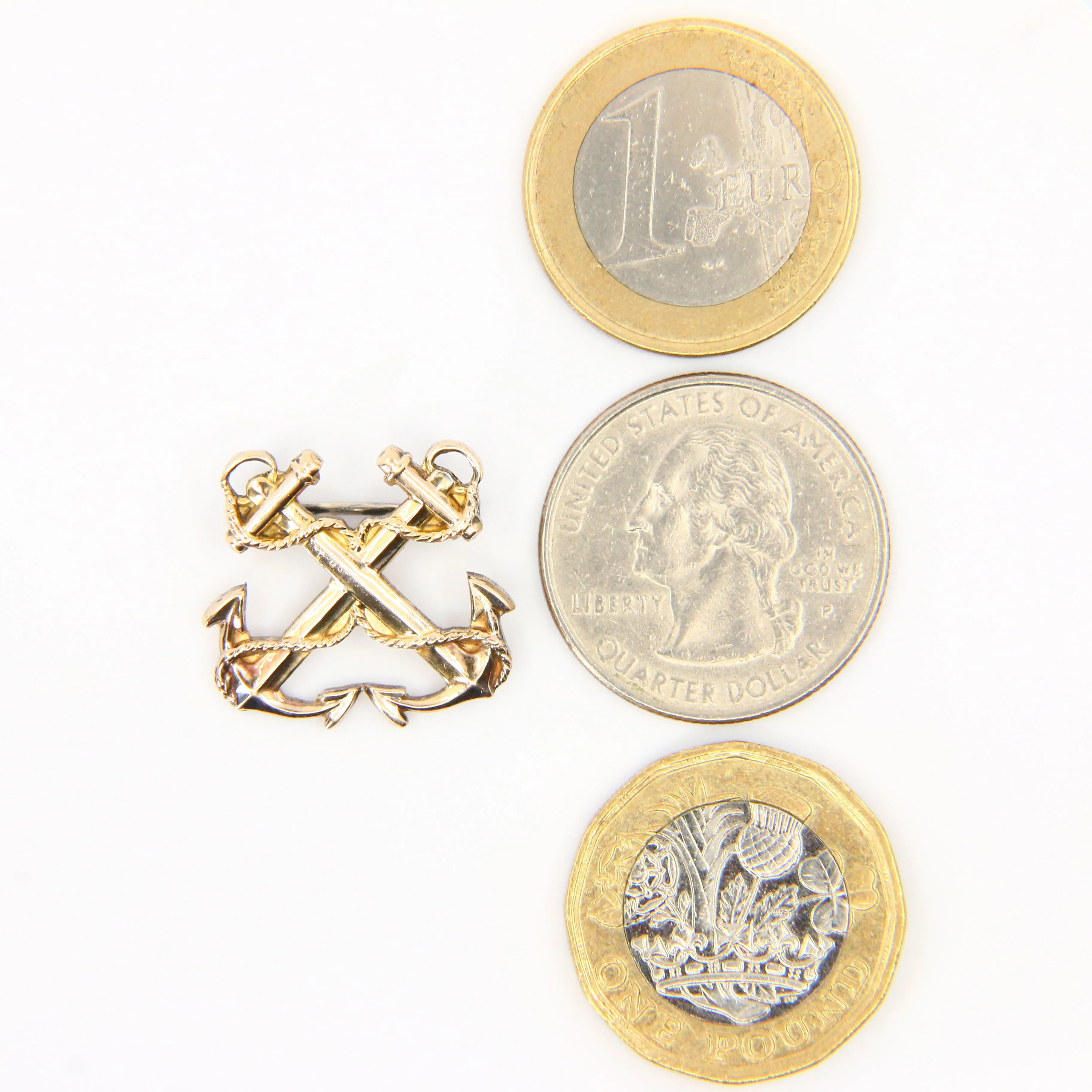 Antique WWII US Navy Officer Cost Guard Military Brooch Sterling Silver 10K Gold Plated