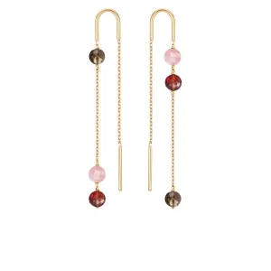 Asymmetric Trio Pastille Earrings Guava Quartz, Smoky Quartz, Red Garnet - 18k Gold