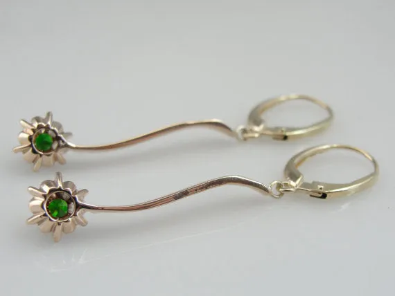 Beautiful Demantoid Garnet Rose Gold Bar Drop Earrings