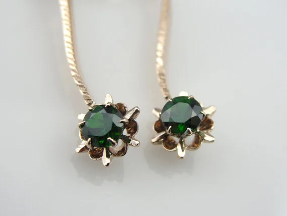 Beautiful Demantoid Garnet Rose Gold Bar Drop Earrings