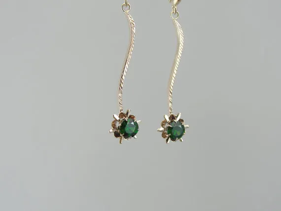 Beautiful Demantoid Garnet Rose Gold Bar Drop Earrings