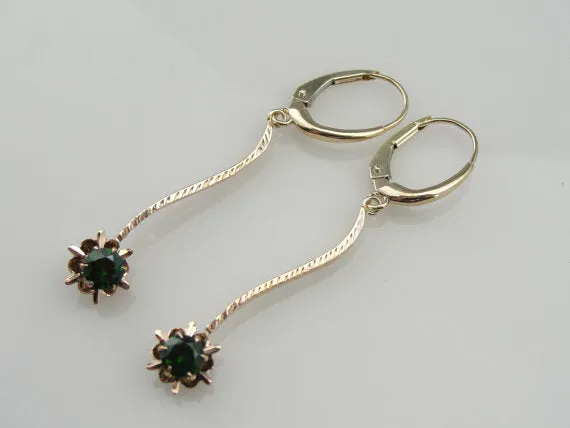 Beautiful Demantoid Garnet Rose Gold Bar Drop Earrings