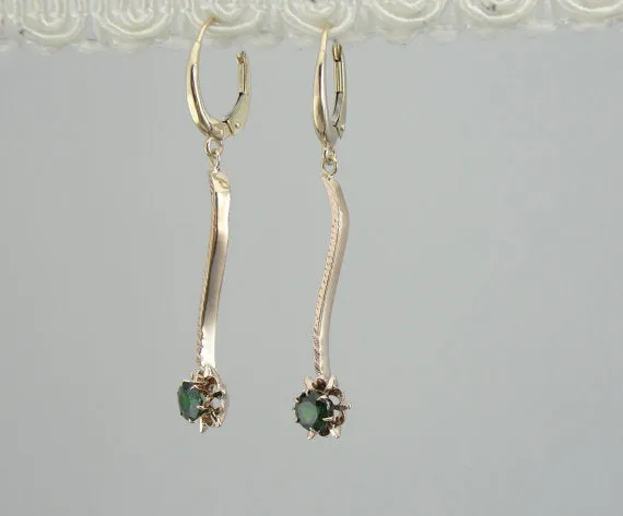Beautiful Demantoid Garnet Rose Gold Bar Drop Earrings