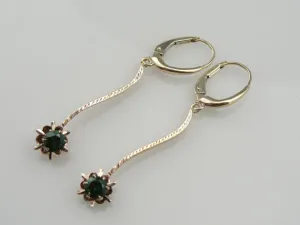 Beautiful Demantoid Garnet Rose Gold Bar Drop Earrings