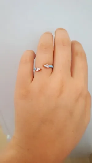 Blue Two Drop Thin Ring in 925 Sterling Silver