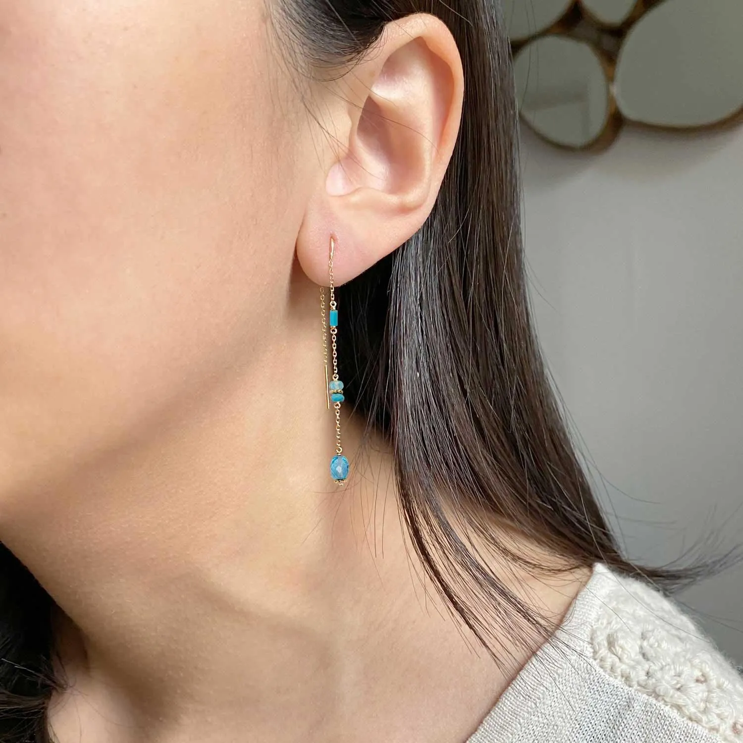Boho Threader Earrings Turquoise and Apatite - 18k Gold - Limited Edition