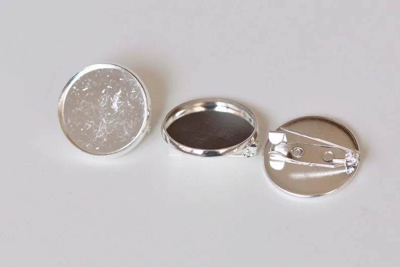 Brass Round Base Bezel Brooch Back Match 20mm/25mm Cameo Set of 10
