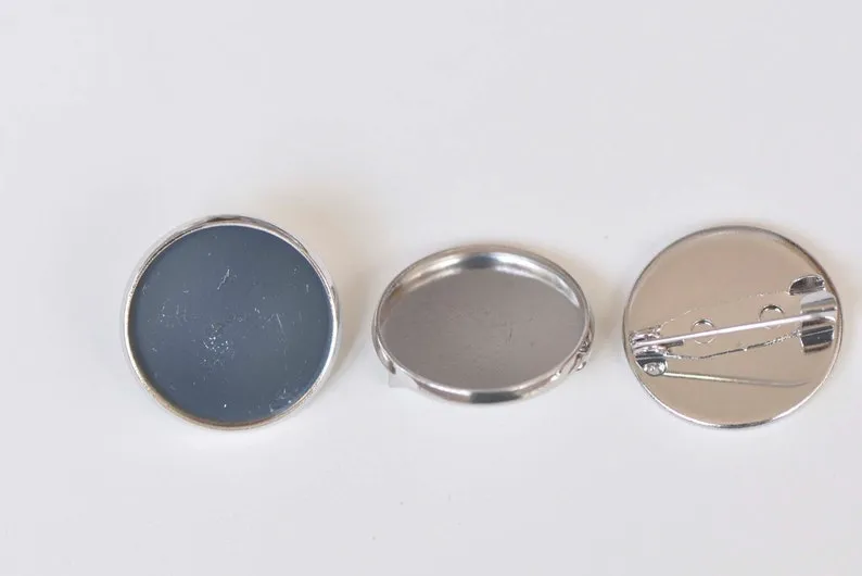Brass Round Base Bezel Brooch Back Match 20mm/25mm Cameo Set of 10