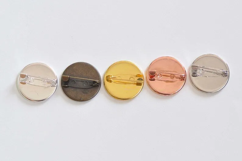 Brass Round Base Bezel Brooch Back Match 20mm/25mm Cameo Set of 10