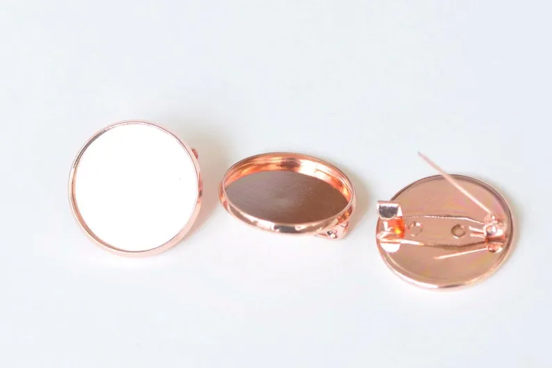 Brass Round Base Bezel Brooch Back Match 20mm/25mm Cameo Set of 10