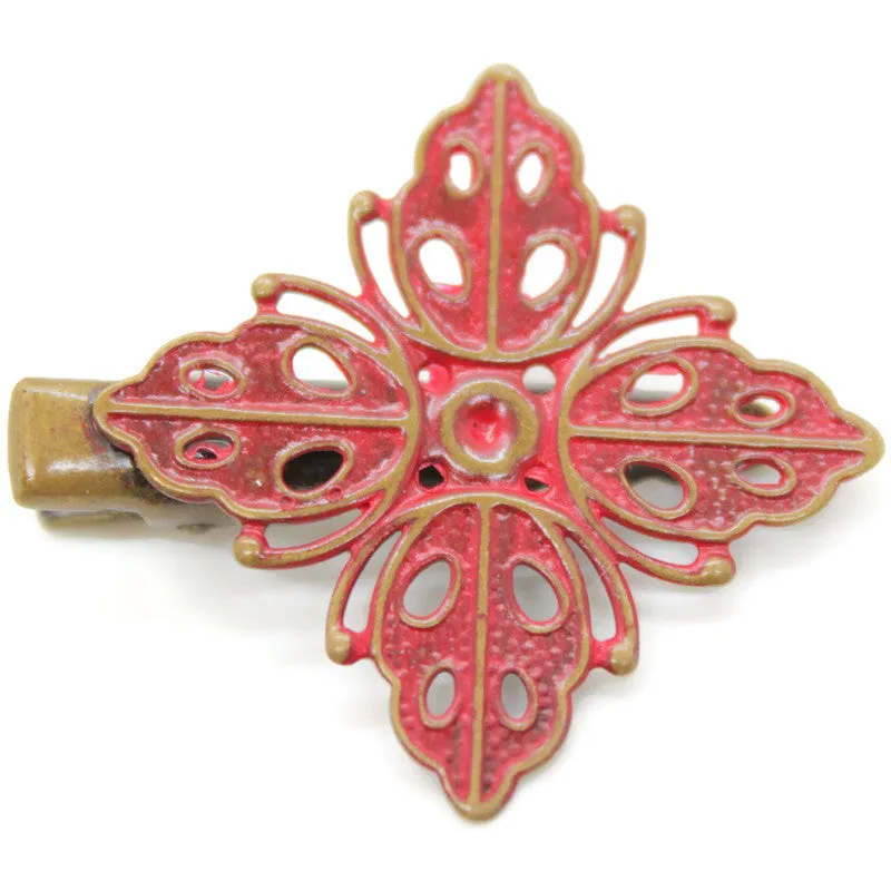 Buttercup Hair Clip - Hand Painted Ladybug Metal Filigree on Alligator Clip