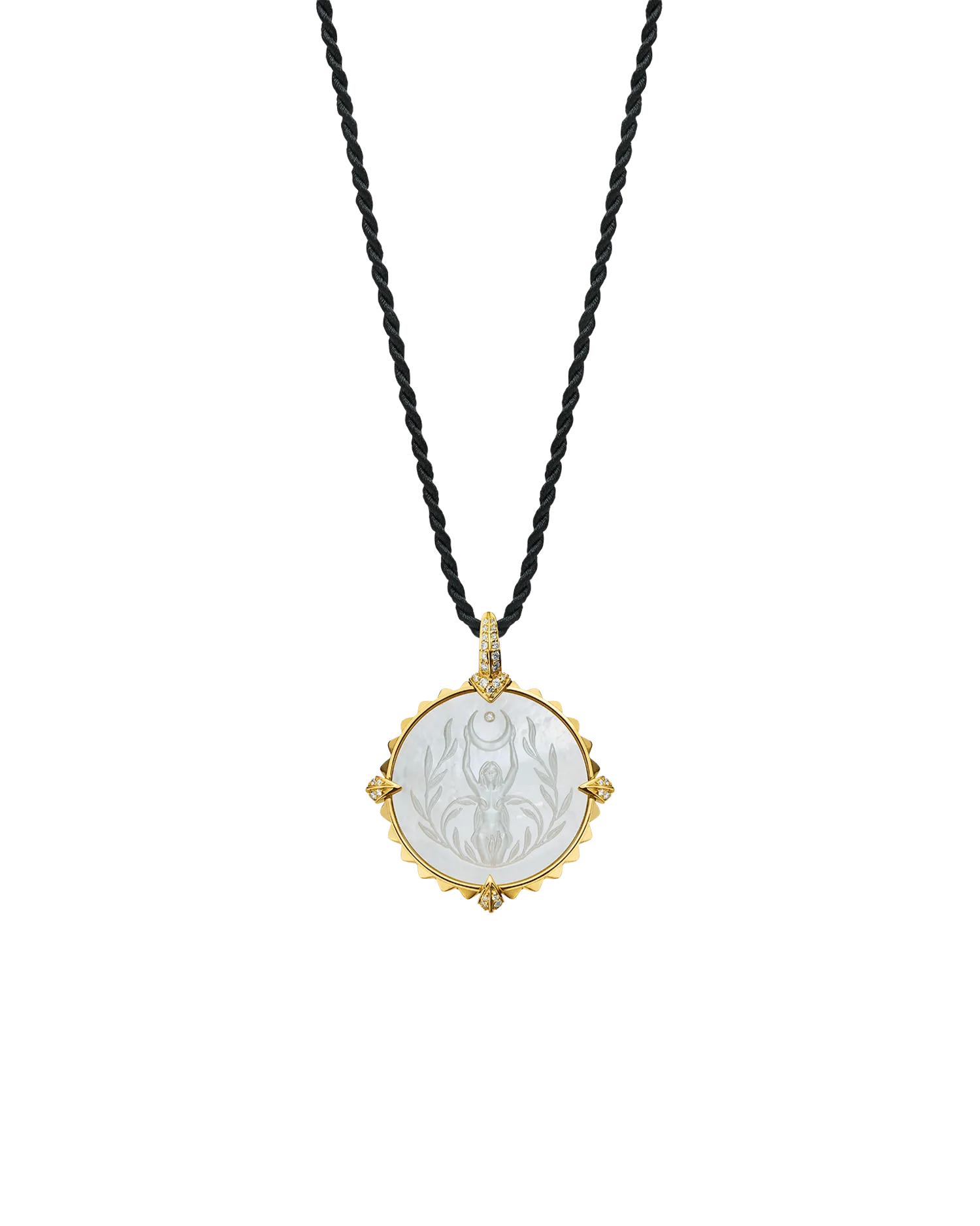 Capricorn Coin Charm | Mother of Pearl, Diamonds, and Yellow Gold