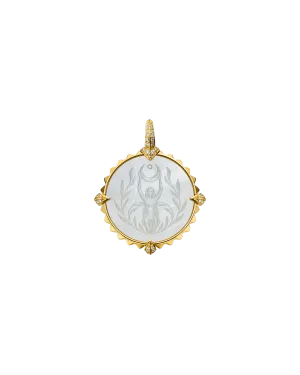 Capricorn Coin Charm | Mother of Pearl, Diamonds, and Yellow Gold