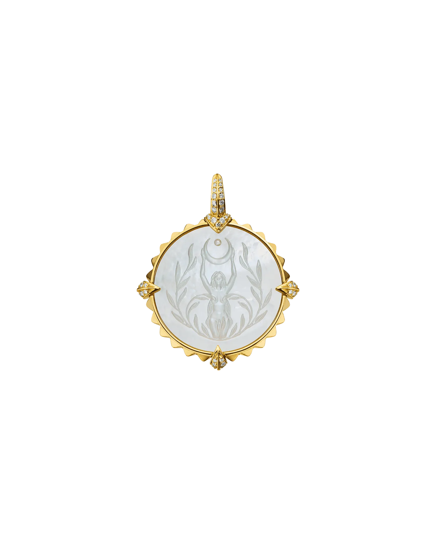 Capricorn Coin Charm | Mother of Pearl, Diamonds, and Yellow Gold