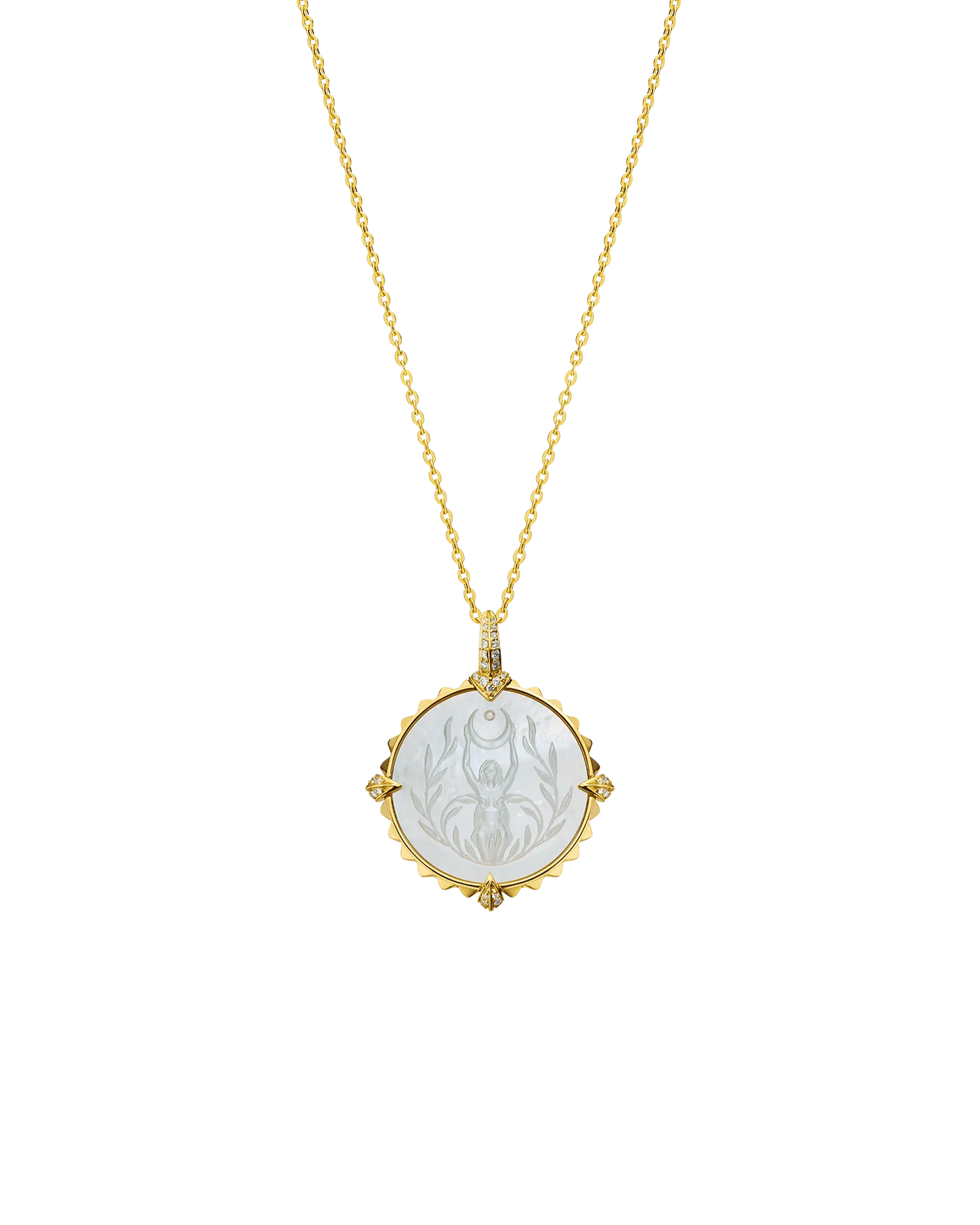 Capricorn Coin Charm | Mother of Pearl, Diamonds, and Yellow Gold