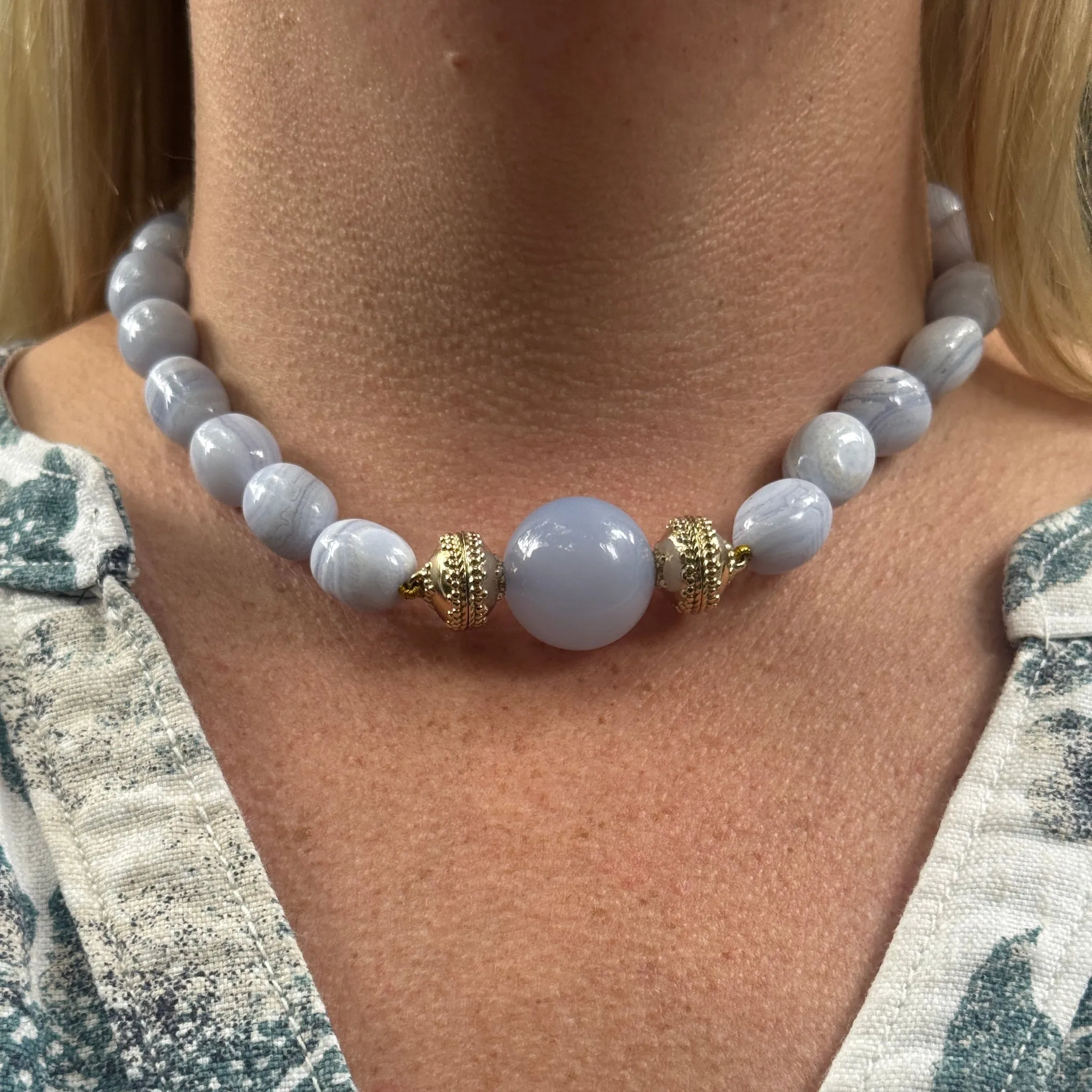 Clara Williams Helen Blue Lace Agate Tumbled Necklace
