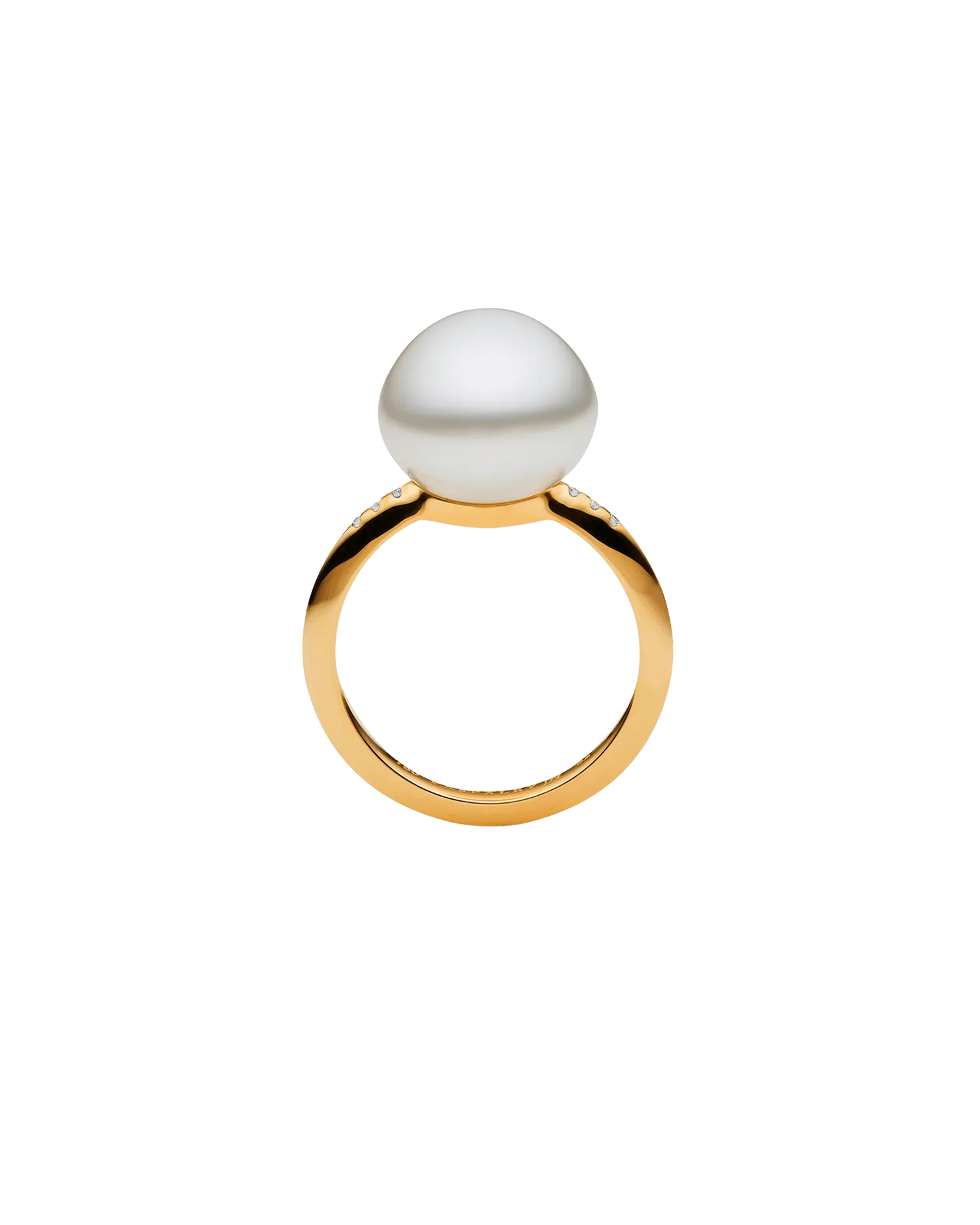 Classic Pearl Ring | 11mm Button Pearl, Diamonds, and Yellow Gold