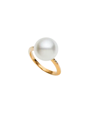 Classic Pearl Ring | 11mm Button Pearl, Diamonds, and Yellow Gold