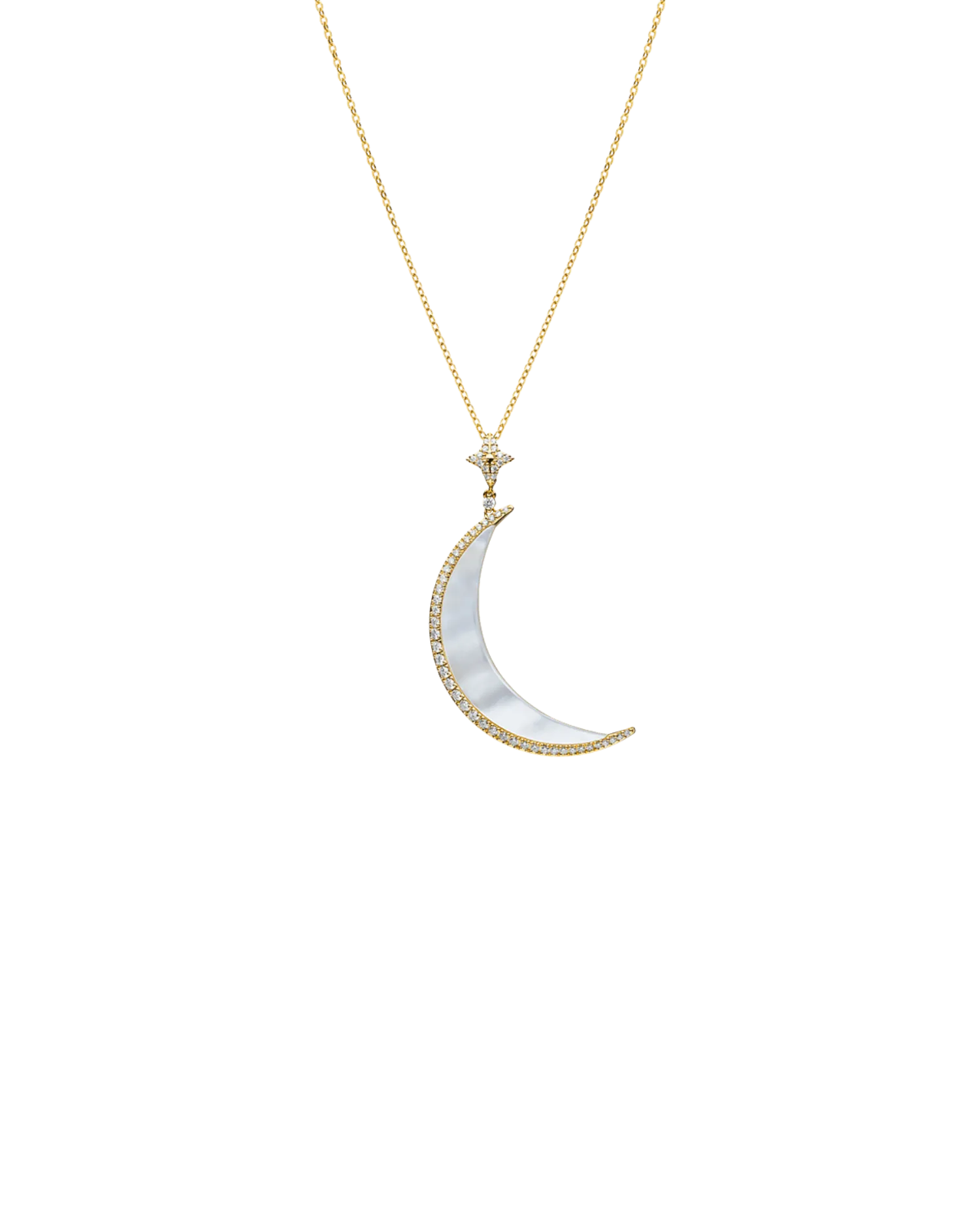 Crescent Moon Pendant | Mother of Pearl, Diamonds, and Yellow Gold