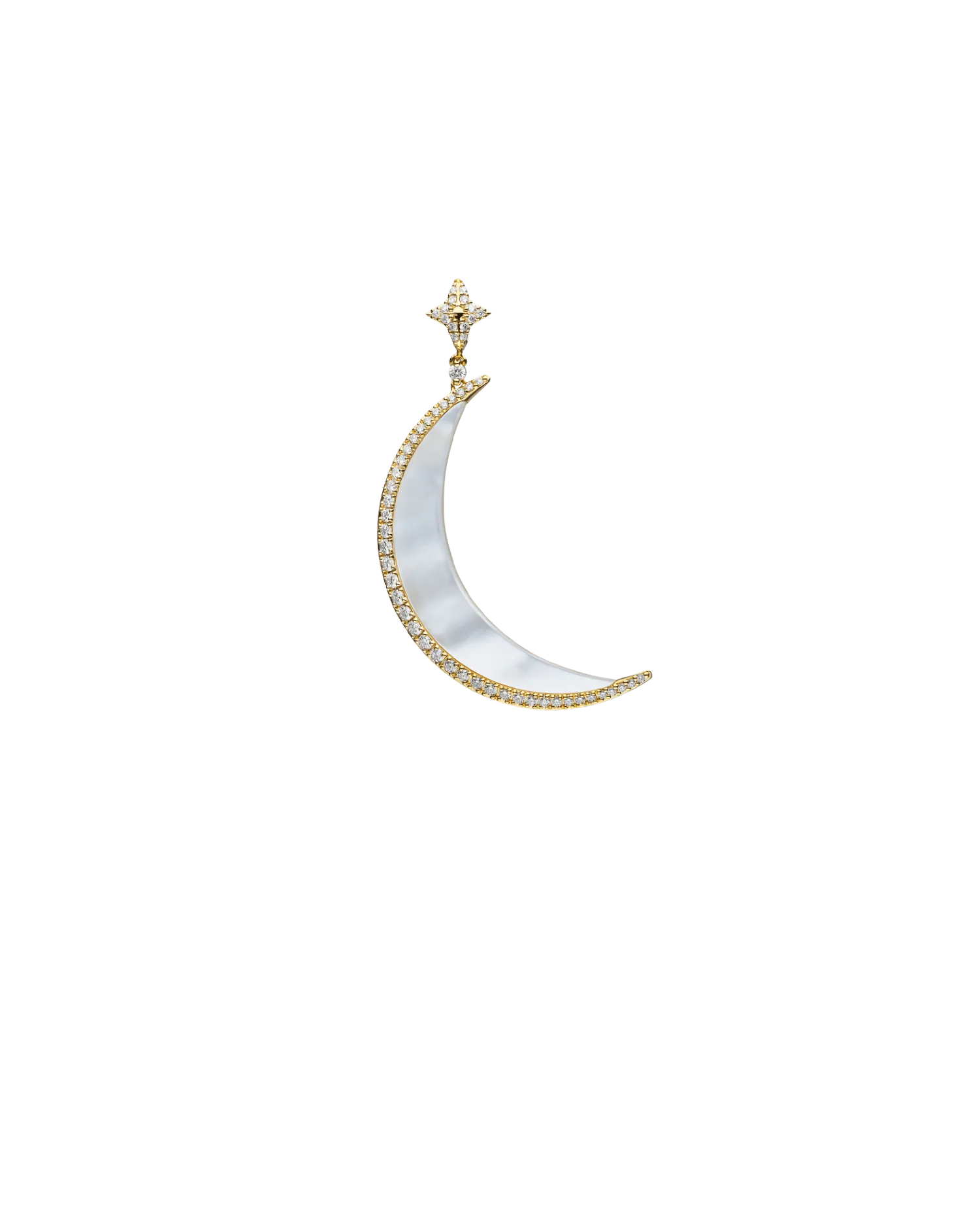 Crescent Moon Pendant | Mother of Pearl, Diamonds, and Yellow Gold