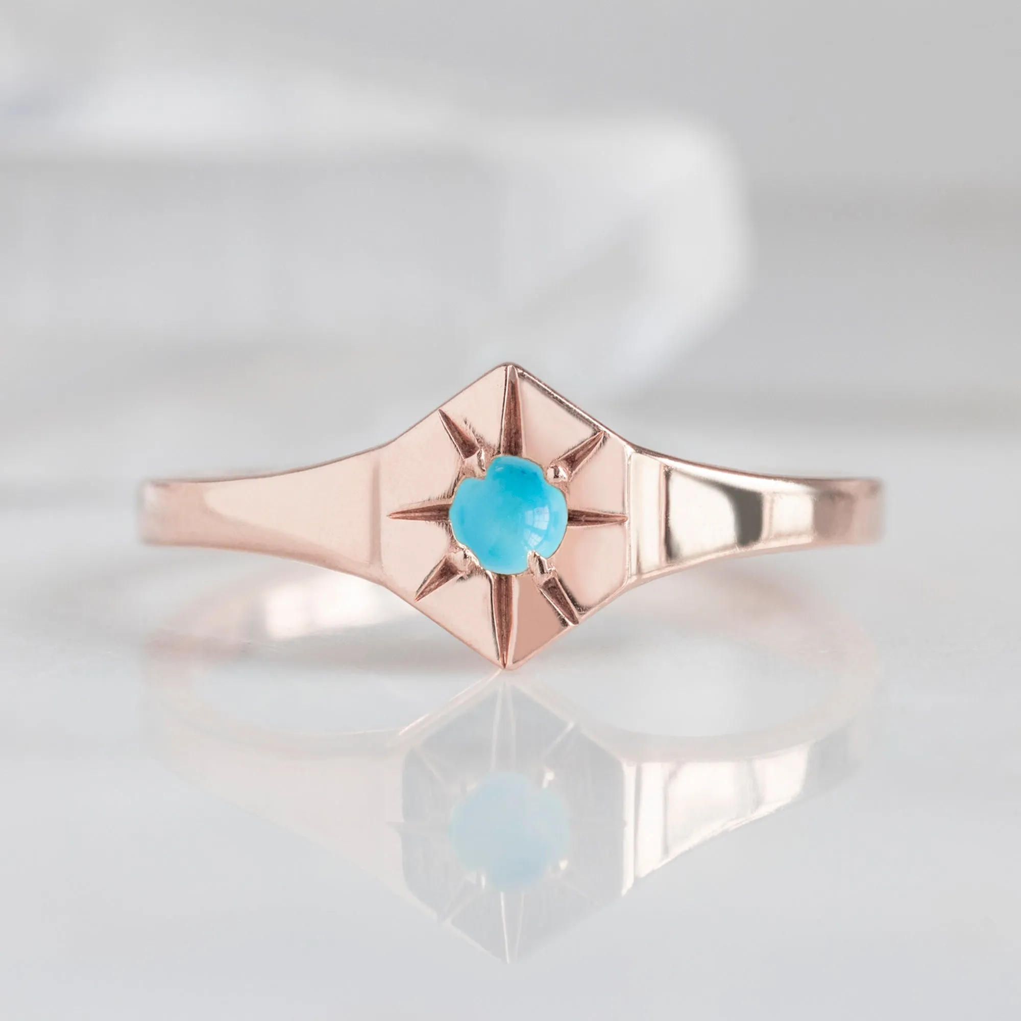 Custom Turquoise Birthstone Signet Ring | Yellow, Rose or White Gold