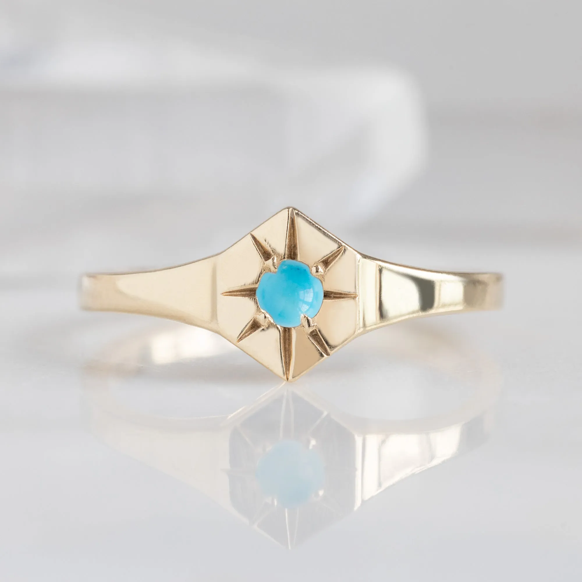 Custom Turquoise Birthstone Signet Ring | Yellow, Rose or White Gold