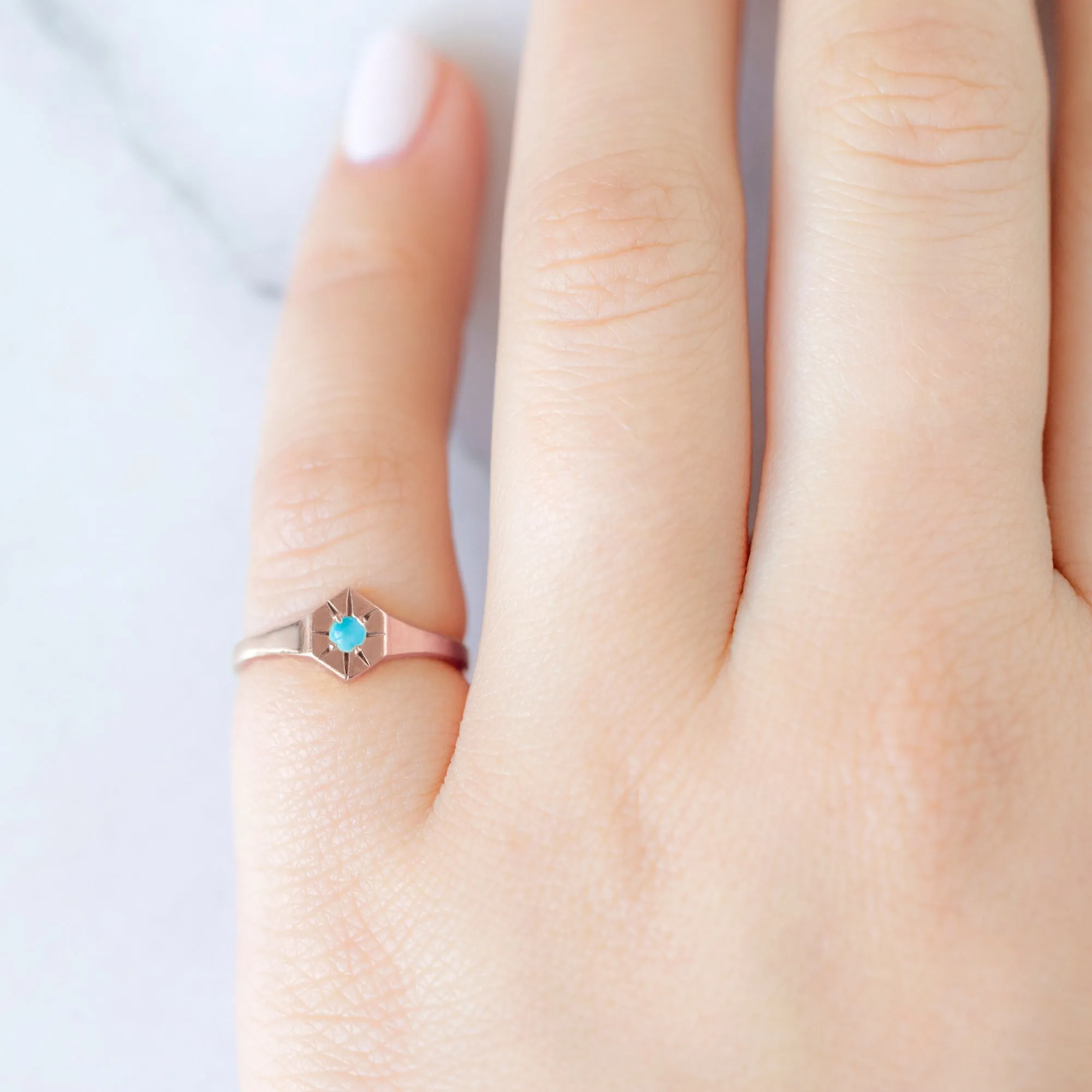 Custom Turquoise Birthstone Signet Ring | Yellow, Rose or White Gold
